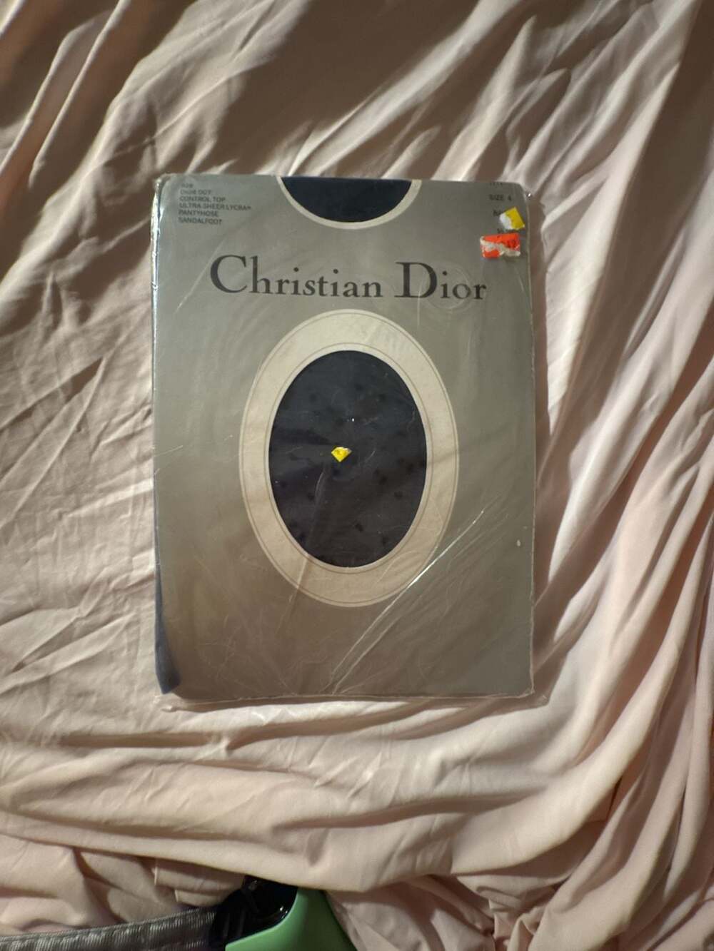 Christian Dior Vintage Dior Dot Ultra Sheer Control Top Pantyhose Size 4 Navy